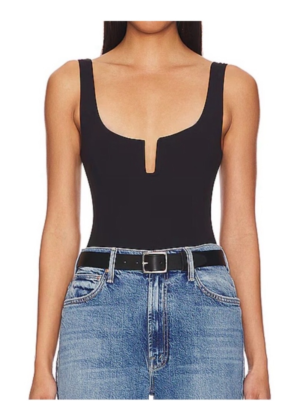 NWT Free People Romance In Rome Black Scoop Neck Bodysuit Size Small